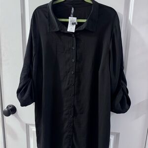 Torrid black button front tunic shirt dress with adjustable sleeves